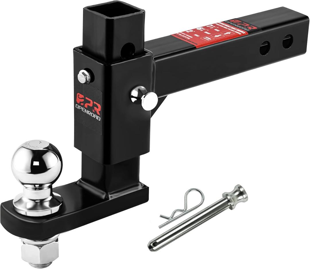 OPENROAD Adjustable Trailer Hitch Ball Mount Fits 2-Inch Receiver, 2 Ball 7500LBS, 6 7/8" Drop/ 5 1/2" Rise Drop Hitch, Hitch for Heavy Duty Truck with Stainless Steel Pins