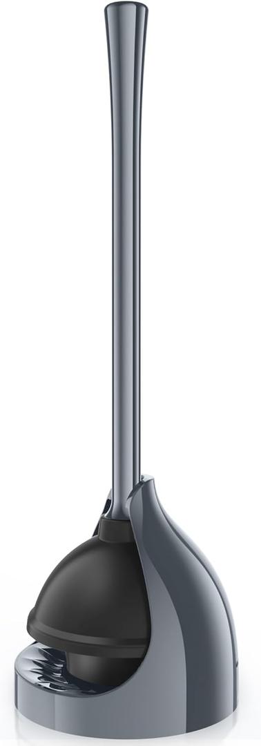 Toilet Plunger with Holder, Plunger with Unique Holder for 5.7-inch Toilet Drain, Plungers for Bathroom with Holder, Toilet Plunger Heavy Duty (1, Grey) (Gray)