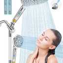 Dual Filtered Handheld Shower Heads Combo, HOPOPRO 15-Mode High Pressure Rainfall Showerheads Combo Set with Filter, for Hard Water, Removes Chlorine, Improves Skin Hair Condition, Modern Chrome