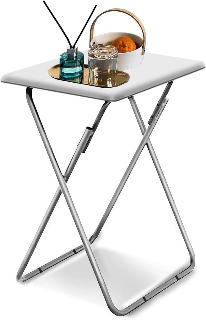 Garden 4 you Portable Folding TV Tray Table TV Dinner Tray with Sturdy MDF,No Assembly Required, 25In(White,1PC)