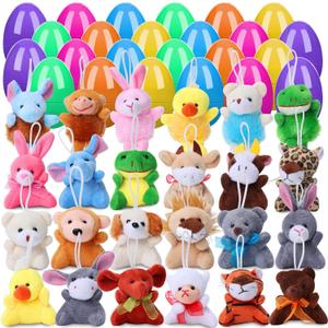 24 Pcs Filled Easter Eggs with Plush Animal Toys,Plastic Easter Eggs with Toys Basket Stuffers Fillers, Classroom Prize Supplies