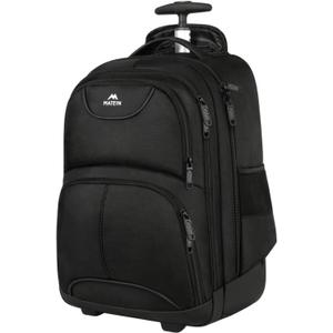 MATEIN Rolling Backpack, 17 inch Water Resistant Wheeled Laptop Backpack, Carry on Luggage Business Bag, Overnight College Computer Bag Trolley Suitcase for Men Women Adults to Travel, Black (17-inch, Black)