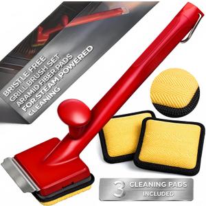 Grill Brush Bristle Free with 3 Replacement Brush Heads, Easy-Fit Cleaning Tool for Cast Iron/Stainless Steel Grates, Safe Barbecue Grill Cleaner