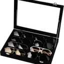 Frebeauty Sunglass Organizer, Velvet Glasses Organizer,8-Slot Sunglasses Tray with Clear Lid, Men's/Women's Sunglasses Box, Sunglass Case,13.3 x 9.6 x 2.2 Inches, Eyeglass/Eyewear Display Tray (Balck) (Black)