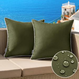 MIULEE Pack of 2 Outdoor Waterproof Pillow Covers Decorative Farmhouse Throw Pillow Covers Square Solid Color Couch Pillow Covers Spring for Patio Tent Bed Sofa Living Room 18x18 Inch Olive Green