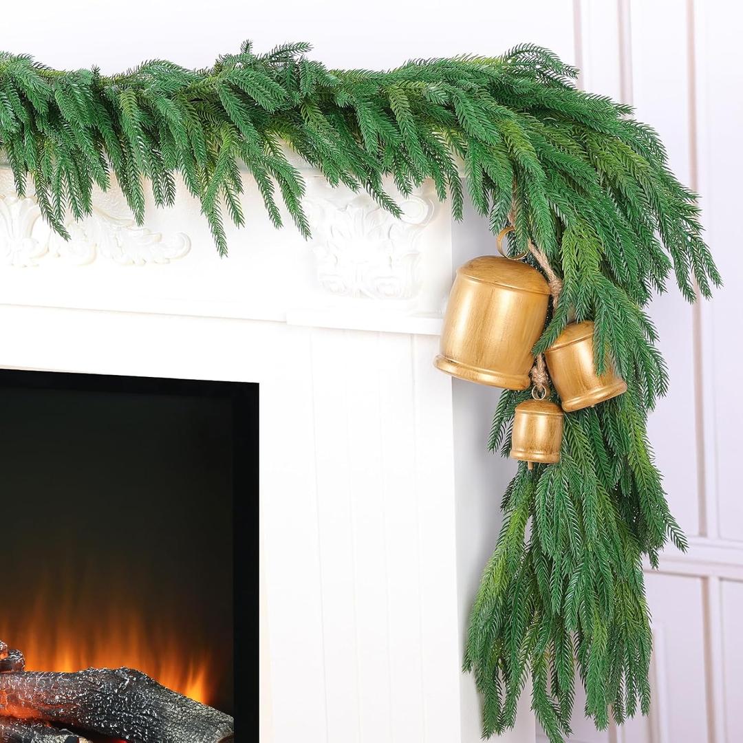 Rowfad 2 Pcs 6 Ft Christmas Norfolk Pine Garlands, Real Touch Faux Pine Garland, Realistic Green Fake Greenery Garland for Christmas Table, Mantle, Wall, Outdoor Holiday Winter Decorations(2, 6 FT)