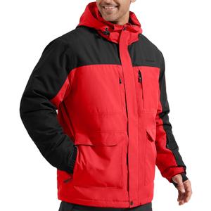 FREE SOLDIER Men's Waterproof Ski Jacket Fleece Lined Warm Winter Snow Coat with Hood Fully Taped Seams(Urban Red, XL)