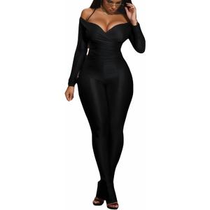 Sexy Two Piece Outfits For Women Off Shoulder Tops Flared Bodycon Pants Sets (Small, Black(no Thin Fabric))