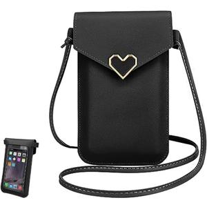 Crossbody Bags for Women, Leather Phone Purses Crossbody Purse Cell Phone Purse with Clear Touch Screen Window (Black)