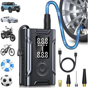 Tire Inflator Portable Air Compressor,145 PSI Cordless Mini Tire Pump with Pressure Gauge Digital Display,Auto Shutoff Function & LED Light for Car,Ball,Motorcycle,Bike