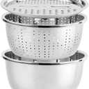 COOK WITH COLOR Stainless Steel Mixing Bowls Set - Nesting Bowls with Non-Slip Bottom and Easy-Grip Handles, Silver, 3 Pieces