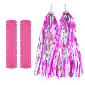 2 Pack Bicycle Bike Handlebar Scooter Streamers and Bicycle Handle Bar Grips,2 Types (Pink)