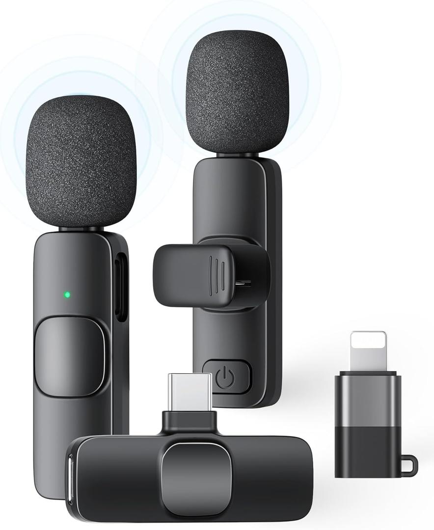 2 Pack Wireless Lavalier Microphone – Plug and Play Lapel Mic for iPhone/iPad/Android, Noise Reduction Mini Mic for Video Recording, Interview, Podcast, Vlog, for Y-ouTube/T-ikTok