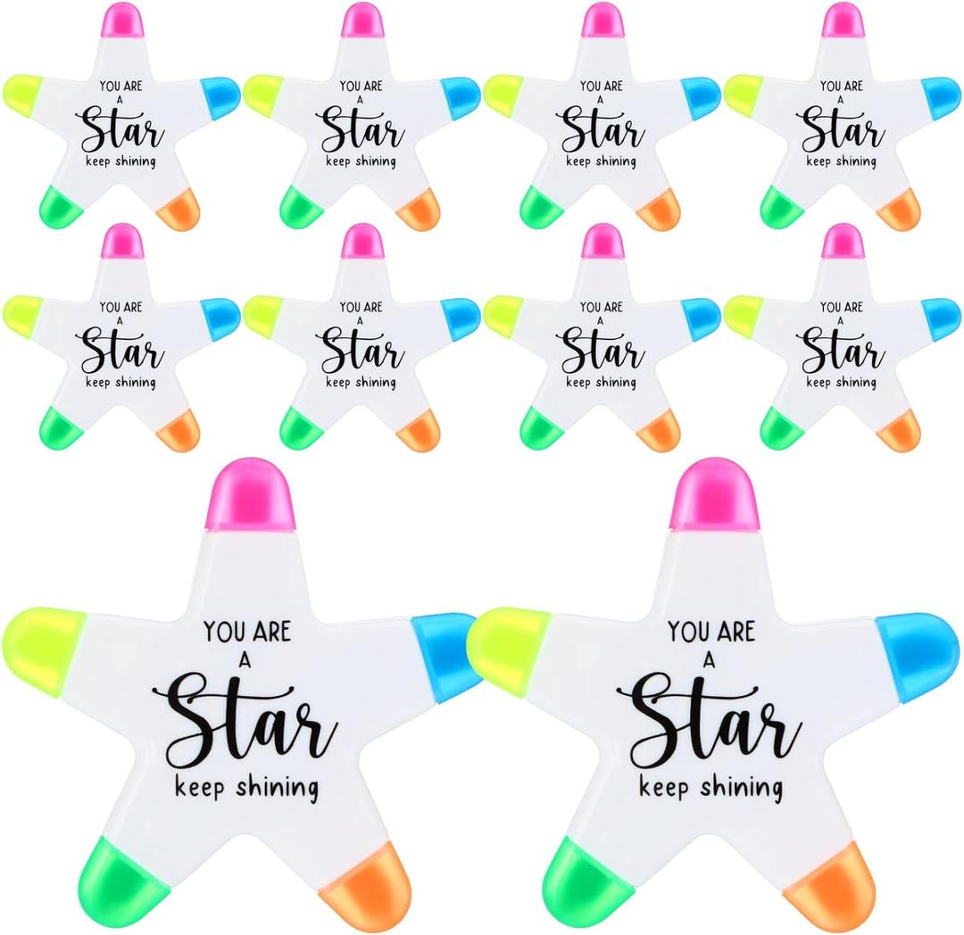 10 Pcs Star Pen End of Year Student Gifts from Teacher Highlighters Brush Tip 5 Colors Markers Multicolor You're a Star Gifts Bulk for Students Office Staff Supplies