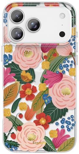 SCORPIFY for iPhone 17 Pro Case [Compatible with MagSafe] with Camellia Blossom Floral Design, Cute Clear Flower Magnetic Phone Cover for Women Girls, Slim Bumper with Gold Accents