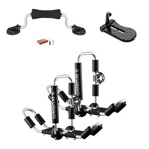 Kayak Roof Rack, Aluminum Kayak Carrier Folding J-Style Universal 4-in-1 Multifunction with Kayak Roller and Car Door Step for Canoe, SUP, Kayaks, Surfboard Rooftop Mount on SUV Car Truck Crossbars