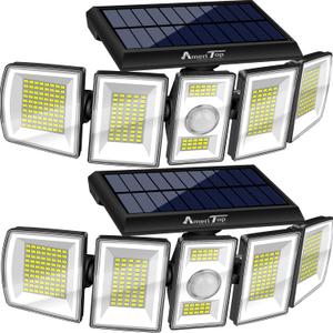 AmeriTop Solar Lights Outdoor 300 LED 6500K Motion Sensor Lights Cordless; 5 Adjustable Heads, 360° Wide Angle Illumination, IP65 Waterproof, Security Flood Light for Patio Yard Garden 2 Packa