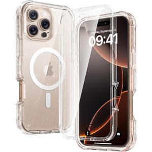 Diaclara Designed for iPhone 16 Pro Case, Full Body Rugged with Touch Sensitive Anti-Scratch Screen Protector, Compatible with MagSafe, Soft TPU Bumper Case for iPhone 16 Pro 6.3'', Clear Glitter
