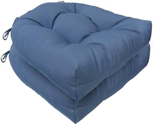 Outdoor Chair Cushions Set of 2 Waterproof Patio Furniture Cushions with Ties 19x19+5” Thicken Outdoor Seat Cushions Indoor/Outdoor Dining Chairs Pads FadeShield Rocking Chair Cushion, Blue