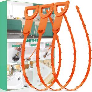 Drain Snake Hair Drain Clog Remover - 3 Pack Shower Snake Sink Unclogger Tool with Exquisite Packaging (Orange)