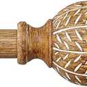 QDWIS Wood Curtain Rods for Windows 48 to 84 Inch,1'' Diameter Drapery Rods with Imitation Wood Grain Leaf Pattern Finials,Boho Adjustable Heavy Duty Curtain Rods Set,36-88'',Color:Natural Wood 2 Pack