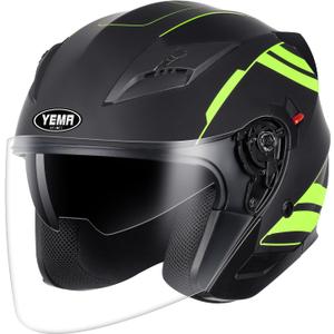 YEMA Open Face Motorcycle Helmet, DOT Approved 3/4 Moped Helmets with Dual Visor Quick Release Buckle for Adults - Scooter/Street Bike (TK-Yellow, Medium)
