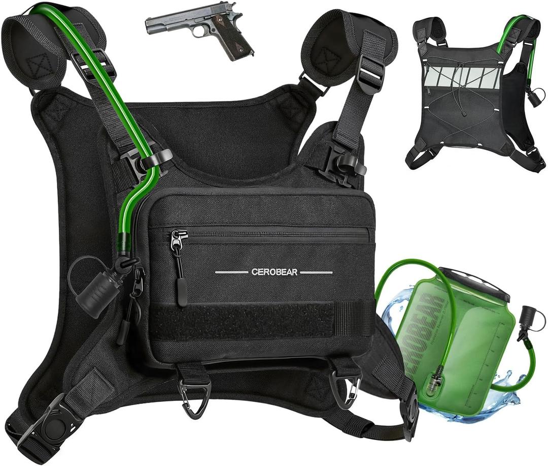 CEROBEAR Hydration Backpack Running Vest - Reflective Running Chest Pack with 2L TPU Water Bladder, Lightweight Breathable Water Backpack for Men Women, Ideal for Hiking Cycling Marathon