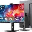 Thinlerain 27 Inch Monitor with Pop-Up Webcam - 2K 2560 x 1440 IPS Computer Monitor, 100Hz Vertical Gaming PC Screen, Built-in 3MP Webcam & Microphone, HDMI, DisplayPort, Display for Office Home Work