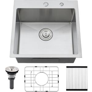 20 inch Drop In Bar Sink - VOKIM 20"x 19" Drop In Kitchen Sink Stainless Steel Top Mount Sink Single Bowl Handmade Small Bar sink with Accessories