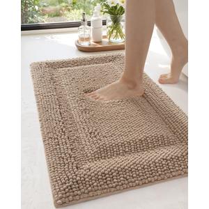 DEXI Bathroom Rug Chenille Mat 20x32, Soft Absorbent Washable Rugs, Non Slip Shaggy Carpet Bathmat for Shower Floor, Tub, Sink, Bath Accessories Decor, Beige (1'8" x 2'8" (Rectangular))