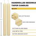 8PCS 9" Hand-Rolled Beeswax Taper Candles, Real Pure Beeswax, Handmade Honeycomb Candles, Flat Top, Cream