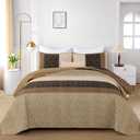 Boho Queen Quilt Set,Striped Plaid Bedspread Coverlet Set,Light Brown Bedding Set Soft Microfiber Bedding Set with 2 Pillow Shams 96"x90"