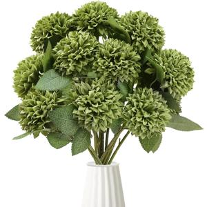 Sggvecsy 12Pcs Artificial Chrysanthemums Flowers Ball Silk Fall Chrysanthemums Fake Mums for Indoor Outdoors Garden Home Wedding Bouquet Spring Summer St Patricks Day Decor(Green)