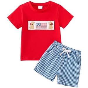 ADXSUN Toddler Boy 4th of July Outfit Embroidered American Flag/Truck Shirt+Striped Shorts Independence Day 1-5T