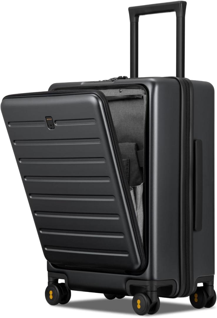LEVEL8 Carry On Luggage with Compartment, 20 Inch Lightweight Hard Shell Rolling Suitcase with Wheels Airline Approved with Front Pocket, Double Tsa Locks, Grey (21.6" x 14.9" x 10.2")