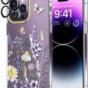 luolnh Compatible with iPhone 14 Pro Max Case with Flowers,for Girly Women,Shockproof Clear Floral Pattern Hard Back Cover for iPhone 14 Pro Max 6.7 inch 2022(Blue Purple wildflower)