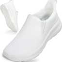 ZOVE Wide Toe Box Shoes Women Wide Width Waterproof Leather Hands Free Nursing Sneakers Ultra Light Extra Wide Walking Sneakers Non-Slip Chef Diabetes Nurse Work Shoes (White)