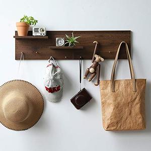 XAOHOME Wooden Pegboard, Sturdy Peg Board for WallsModular Grid Organizer, DlY Storage and Display Panels withShelves and Brass Hooks(Wainut Color)