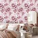 Abyssaly Pink Rose Floral Peel and Stick Wallpaper Modern Large Flower Contact Paper Boho Removable Self Adhesive Mural Wall Decor for Bedroom Living Room Cabinets Thicken Vinyl Roll 17.3" x 236"