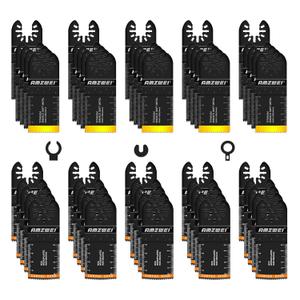 50PCS Multi Tool Blade Kits, Professional Titanium Oscillating Tool Blades for Metal, Wood, Plastic, Curved Edge Oscillating Saw Blades Compatible with Dewalt Milwaukee Ryobi Rockwell Fein
