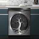 Tree of Life Pattern Stainless Steel Refrigerator Wrap,Tree Dishwasher Magnets Decorative Cover,Gray Tree Stainless Steel Dishwasher Cover Panel Decal,Simplest Carving Patterns Kitchen Decor (23x26inch( Magnetic ))