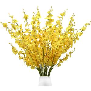 Nubry 12pcs Artificial Orchids Flowers Fake Silk Dancing Lady Orchid Faux Long Stem Flowers in Bulk for Home Wedding Office Party Festive Indoor Outdoor Decoration (Yellow)