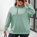 Chulianyouhuo Womens Plus Size Half Zip Pullover Long Sleeve Oversized Sweatshirt Drop Shoulder Hoodie Teen Girls Y2K Clothes Lakegreen, 5XL