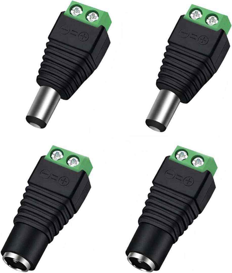 2 Male + 2 Female 12 V 2.1x5.5mm DC Power Jack Plug Adapter Barrel Connector for CCTV Security Camera LED Strip