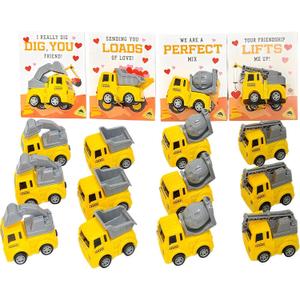 Valentines Day Gifts for Kids with Cards - 24PCS Construction Vehicles Toys Card Bulk - Kids School Party Favor, Classroom Exchange Prizes, Boys Girls Age 3+
