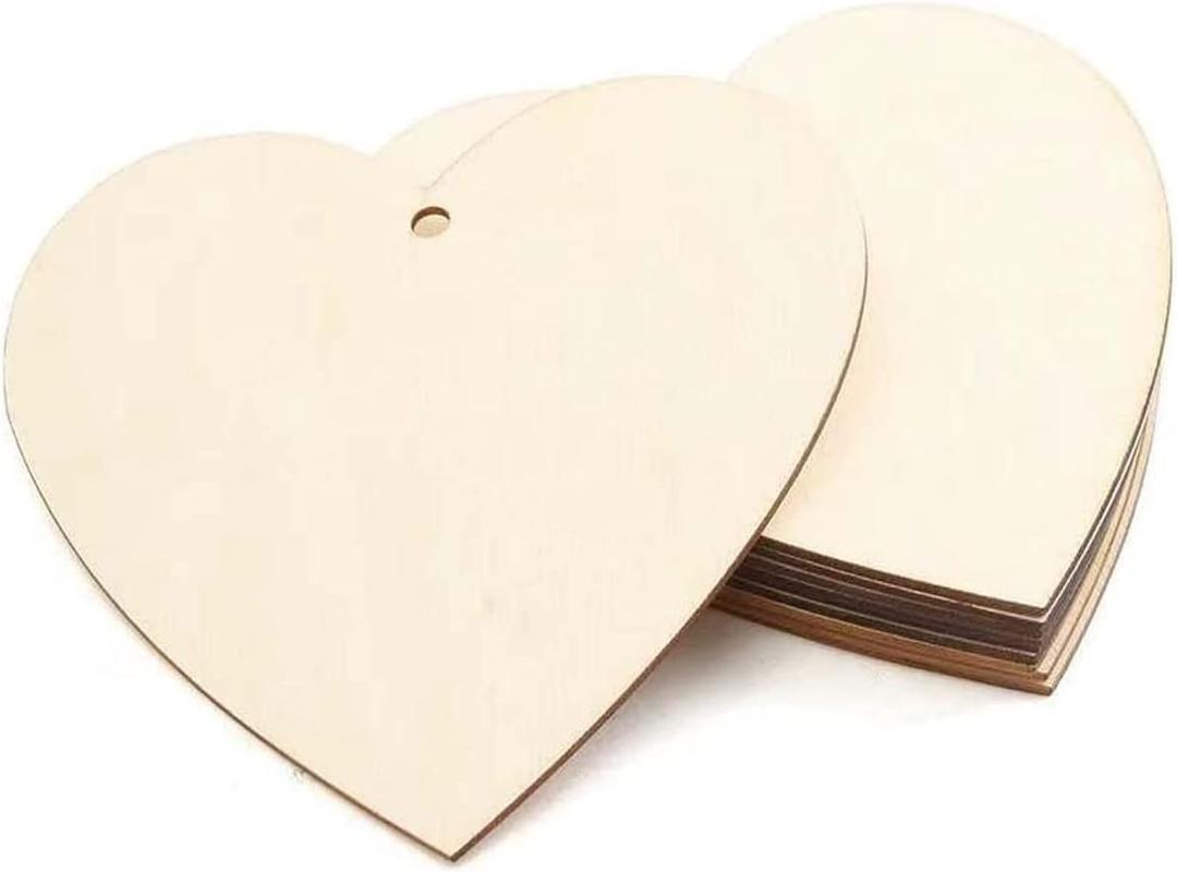 5 Pcs 3.9 x 3.9 inch Wood Heart Blank Unfinished Wooden Slices Discs Cutout Pieces DIY for Valentine's Day, Wedding, Thanksgiving, Christmas