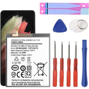 Battery for Samsung Galaxy S21 Ultra, [6000mAh] Upgraded 2024 New 0 Cycle EB-BG998ABY Battery Replacement for Samsung Galaxy S21 Ultra 5G SM-G998B/DS SM-G998U with Replacement Tool Kits