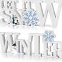 COCHIE Wooden Winter Let It Snow Sign, Snowflake Winter Decorations for Home, Office, Shelf, Mantel, Indoor, Blue White Wood Table Top Party Decor (White)