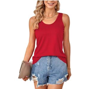 Selene Stretch Womens Sleeveless Tank Tops Cotton Classic Fit Scoop Neck Tunic Summer Dressly Camisole (Small, Red)