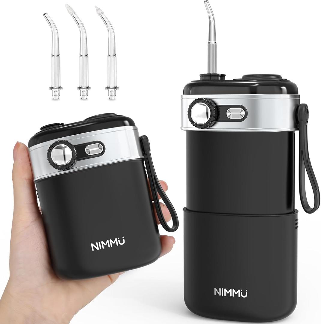NIMMU Water Flosser for Teeth Picks, Mini Cordless Portable Water Dental Flosser with 160ML Water Tank, Infinitely Knob Mode IPX7 Waterproof, Lightweight, Electric Water Flosser for Travel - Black